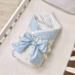 Paturica bebe din bumbac si tesatura minky cu pilota Norisor Albastru